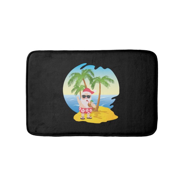 Christmas Tropical Beach Funny Santa Claus Bath Mat (Front)