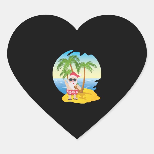 Christmas Tropical Beach Funny Santa Claus Heart Sticker (Front)