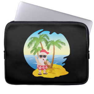 Christmas Tropical Beach Funny Santa Claus Laptop Sleeve
