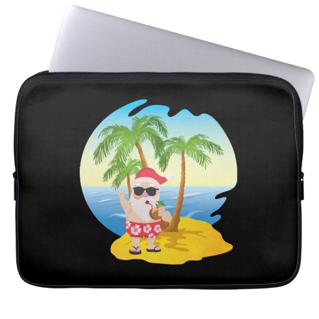 Christmas Tropical Beach Funny Santa Claus Laptop Sleeve (Front)