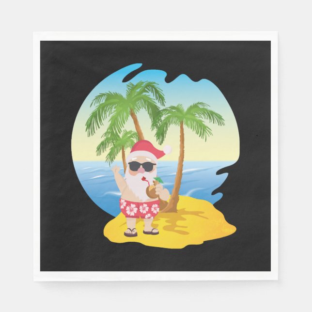 Christmas Tropical Beach Funny Santa Claus Napkin (Front)