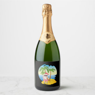 Christmas Tropical Beach Funny Santa Claus Sparkling Wine Label