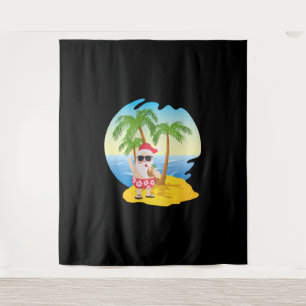 Christmas Tropical Beach Funny Santa Claus Tapestry