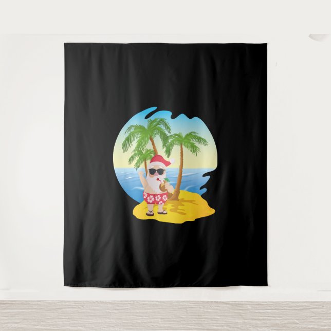 Christmas Tropical Beach Funny Santa Claus Tapestry (Front)
