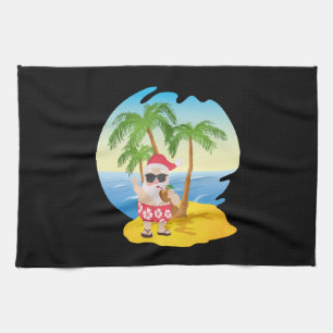 Christmas Tropical Beach Funny Santa Claus Tea Towel