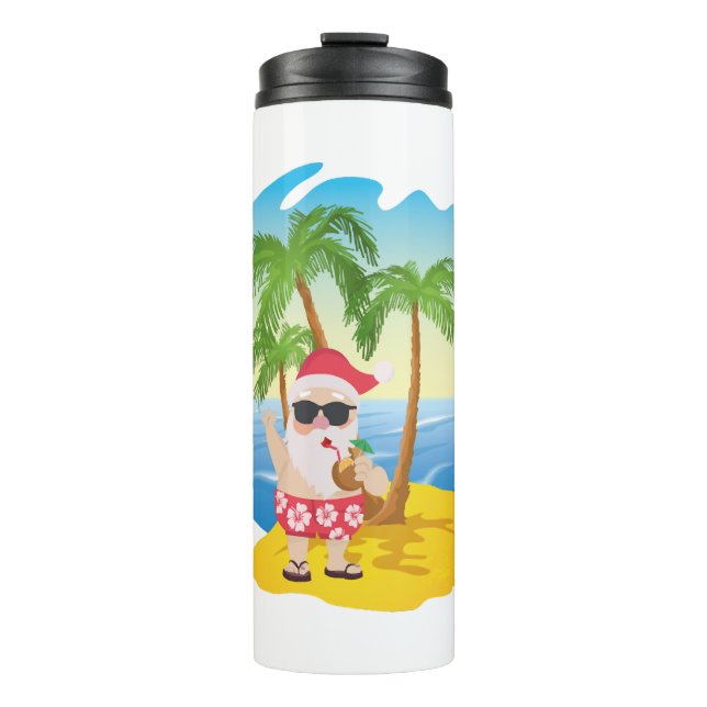 Christmas Tropical Beach Funny Santa Claus Thermal Tumbler (Front)