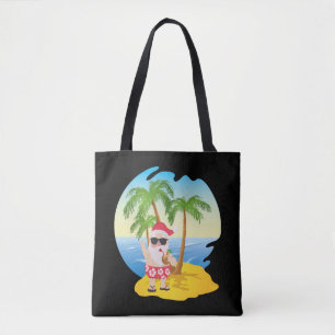 Christmas Tropical Beach Funny Santa Claus Tote Bag