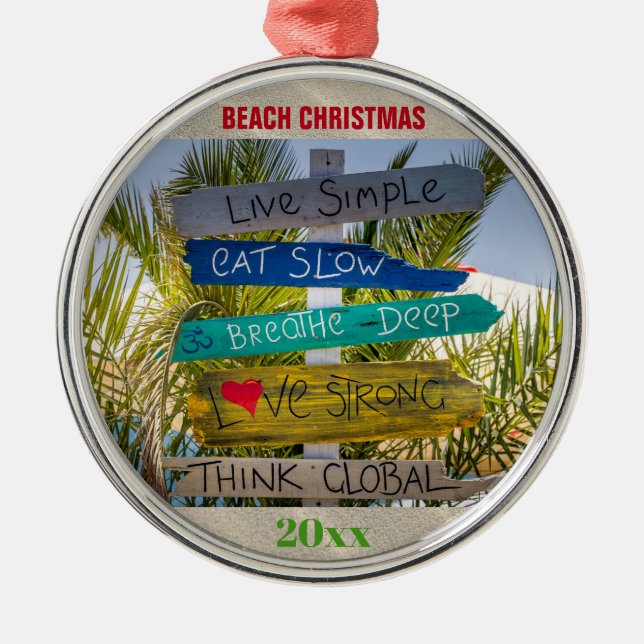 Christmas Tropical Beach Inspirational Custom Metal Tree Decoration (Front)