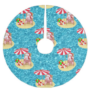 christmas tropical beach santa claus tree skirt