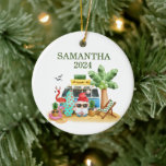 Christmas Tropical Beach Santa Flamingo Ocean Ceramic Tree Decoration<br><div class="desc">This design may be personalised in the area provided by changing the photo and/or text. Or it can be customised by clicking Personalise this Template and then choosing the click to customise further option and delete or change the colour of the background, add text, change the text colour or style,...</div>