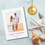 Christmas Tropical Beach Vacation Photo   Holiday Card<br><div class="desc">Tropical Beach holiday card,  with a coastal theme and a red typography design. With customizable red lettering,  you can add your own text. You also change the photo with your own to make special. Great for sending Christmas wishes from your vacation destination.</div>