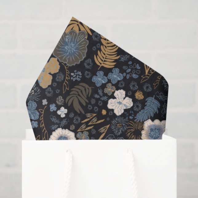 Christmas Tropical Coastal Blue Hibiscus Floral  Tissue Paper (Gift Bag)
