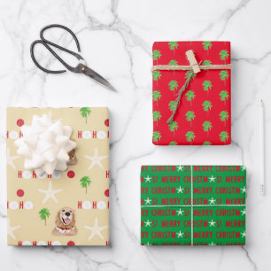Christmas Tropical Dog Wrapping Paper Set of 3