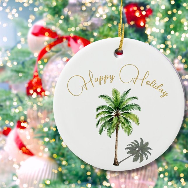 Christmas Tropical Palm Tree Gold Merry  Ceramic Tree Decoration (Creator Uploaded)