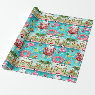 Christmas Tropical Santa in the Pool Holiday Wrapping Paper