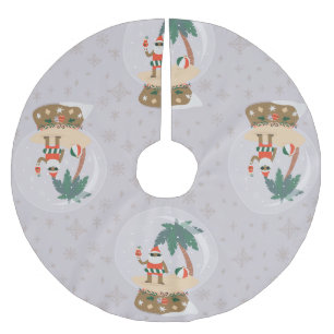 christmas Tropical Summer snow globe black santa Brushed Polyester Tree Skirt