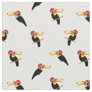 Christmas Tropical Toucans in Santa Hats Patterned Fabric