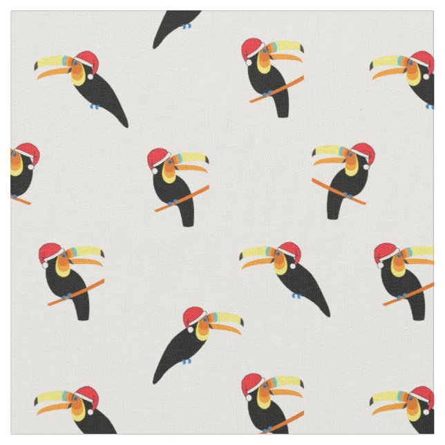 Christmas Tropical Toucans in Santa Hats Patterned Fabric (Close Up)