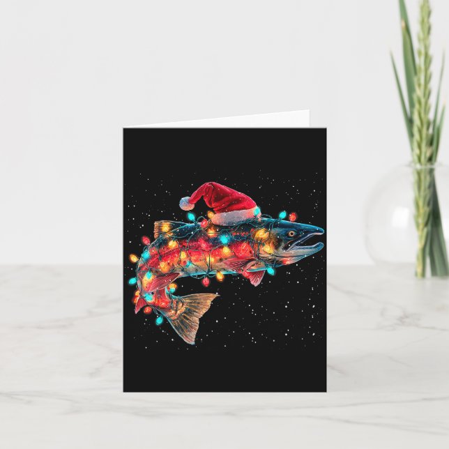 Christmas Trout Fish Funny Fishing Santa Hat Light Card (Front)
