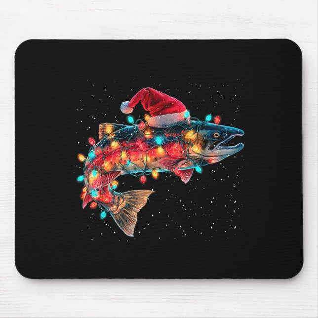 Christmas Trout Fish Funny Fishing Santa Hat Light Mouse Mat (Front)