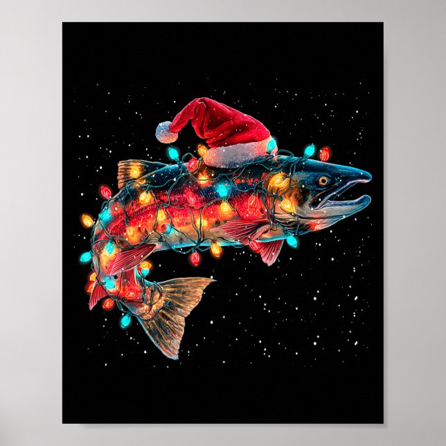 Christmas Trout Fish Funny Fishing Santa Hat Light Poster (Front)