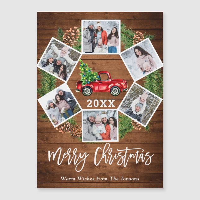 Christmas Truck 6 PHOTO Holiday Magnetic Card (Front)