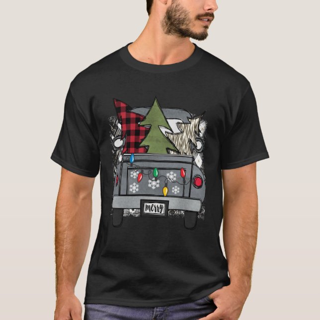 Christmas Truck and Red Buffalo Plaid Holiday Tree T-Shirt (Front)
