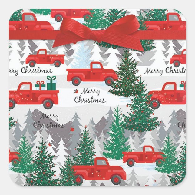 Christmas Truck and Tree Country Card Envelope Square Sticker (Front)