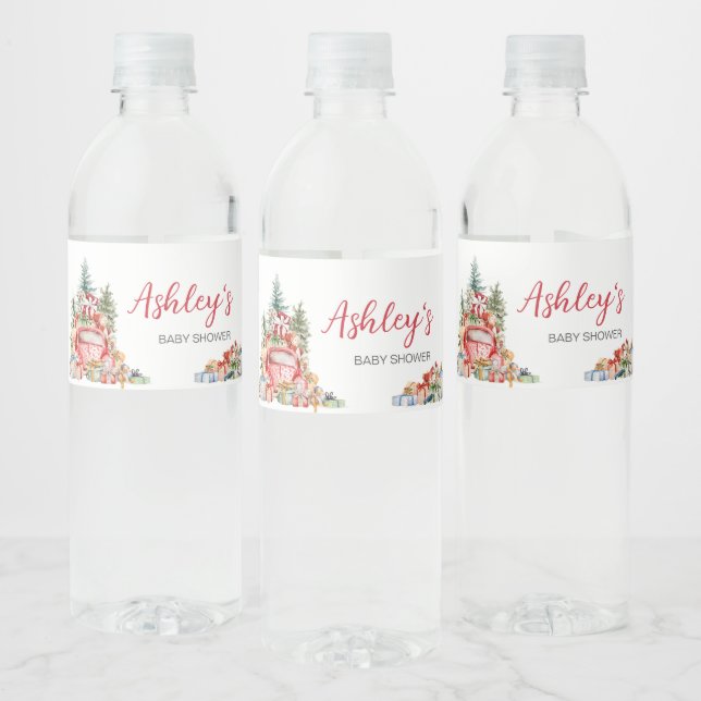 Christmas Truck Bundle of Joy Baby Shower  Water Bottle Label (Bottles)