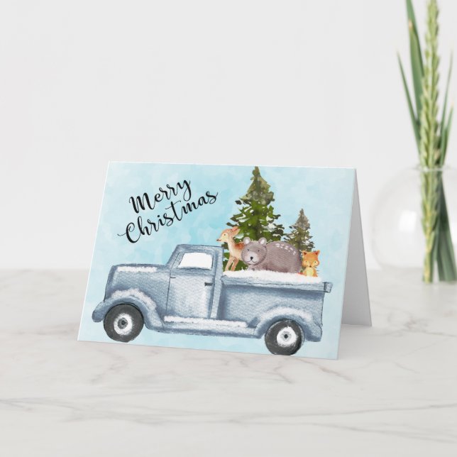 Christmas Truck Carrying Trees & Animals Card (Front)