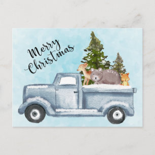 Christmas Truck Carrying Trees & Animals Holiday Postcard