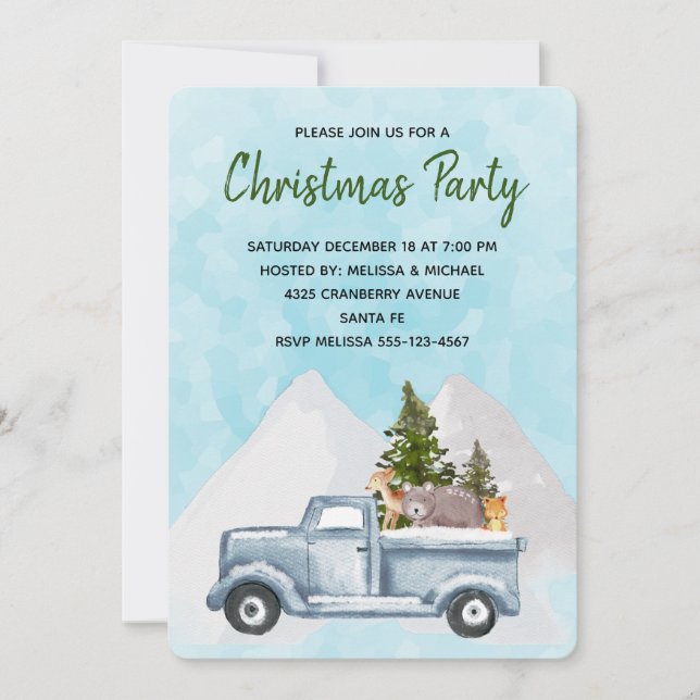 Christmas Truck Carrying Trees & Animals Party Invitation (Front)