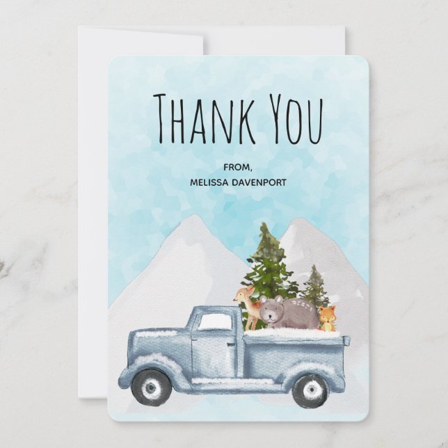 Christmas Truck Carrying Trees & Animals Thank You Card (Front)