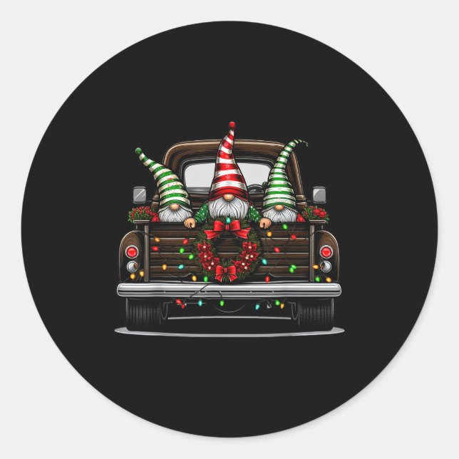 Christmas Truck Cute Gnome  Classic Round Sticker (Front)