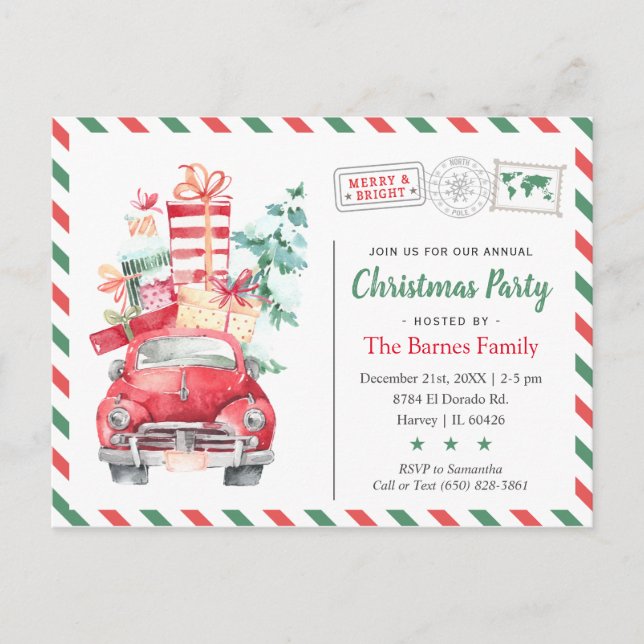 Christmas Truck Holiday Party Dinner Invitation Postcard (Front)