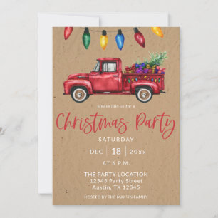 Christmas Truck & Lights Faux Kraft Party Invitation