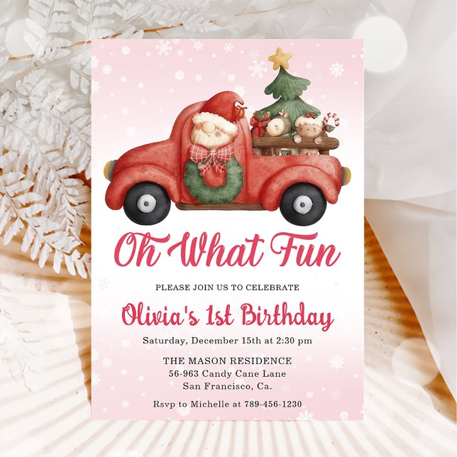  Christmas Truck Oh What Fun Birthday Party Invitation (Creator Uploaded)