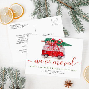 christmas truck red script moving announcement postcard