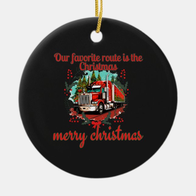 Christmas Truck Route Holiday Driving Festive Jour Ceramic Tree Decoration (Front)