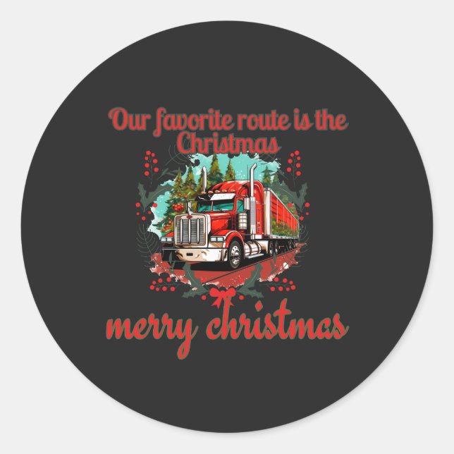 Christmas Truck Route Holiday Driving Festive Jour Classic Round Sticker (Front)