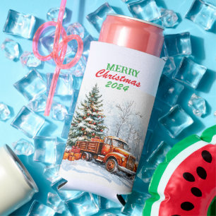Christmas truck seltzer can cooler