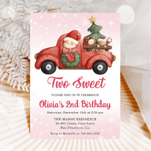 Christmas Truck Two Sweet Birthday Party Invitation