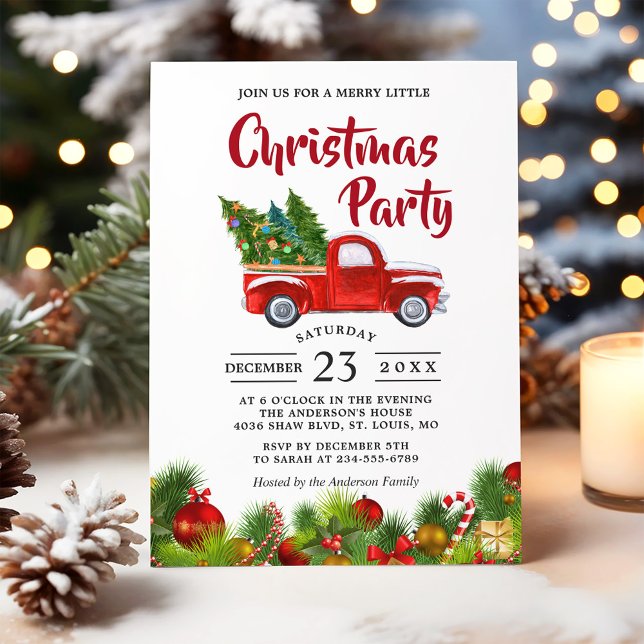 Christmas Truck Vintage Red Plaid Christmas Party Invitation (Creator Uploaded)