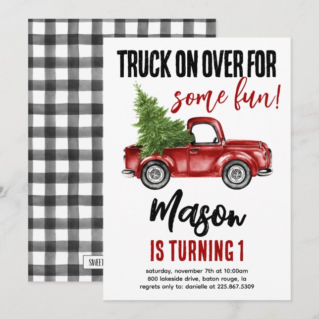 Christmas Truck Winter First Birthday Invite (Front/Back)