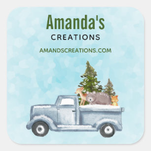 Christmas Truck with Cute Animals Business Square Sticker