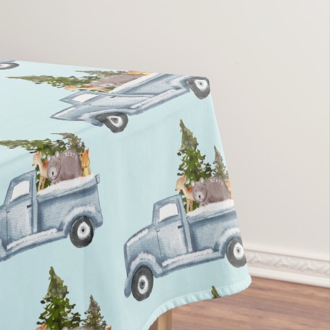 Christmas Truck with Cute Animals Pattern Tablecloth (In Situ)