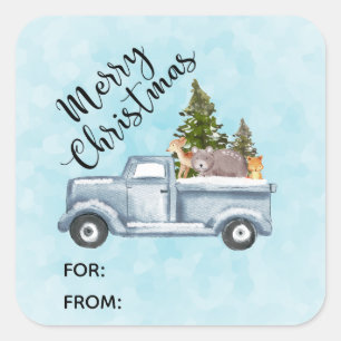 Christmas Truck with Cute Animals Square Sticker