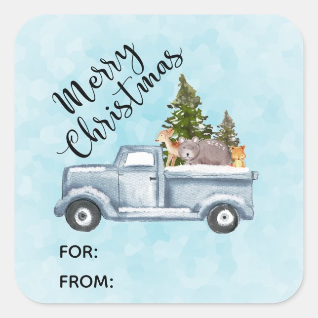 Christmas Truck with Cute Animals Square Sticker (Front)