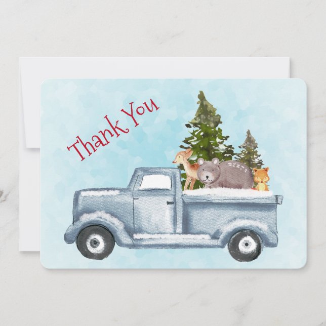 Christmas Truck with Cute Animals Thank You Card (Front)