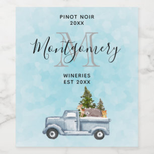  Christmas Truck with Cute Animals Wine Making Label